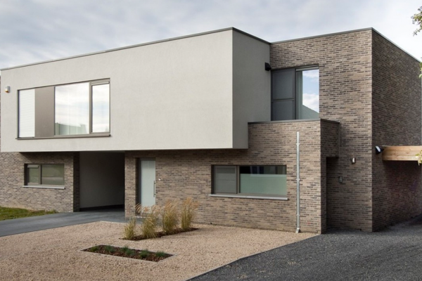 Bauhaus / Modernes Haus H4 mit Klinker 105-114-WDF beige- grau - anthrazit